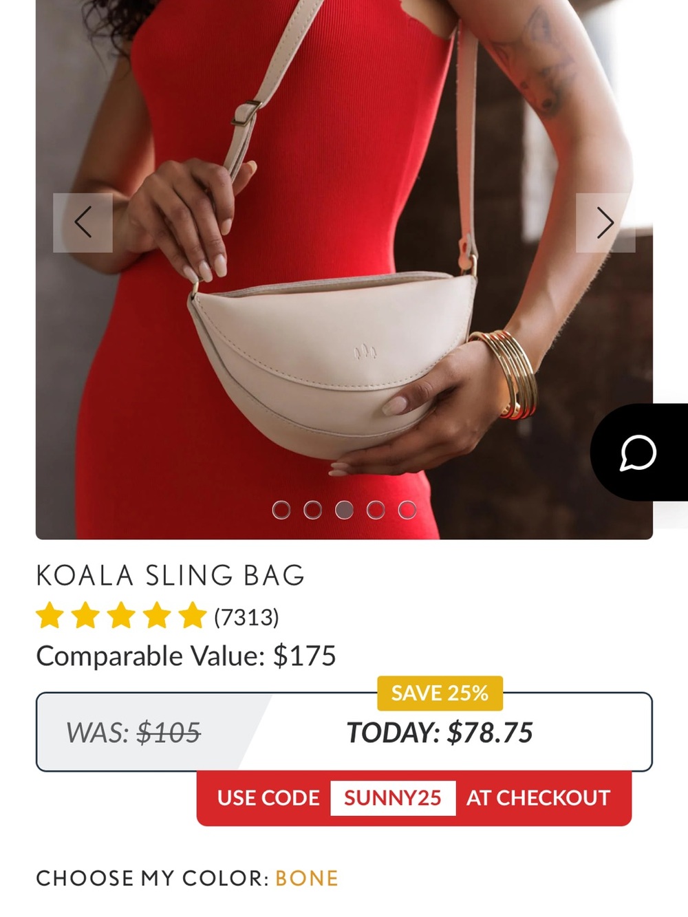Portland Leather 'Almost Perfect' Koala Sling Bag in bone - Picture 2 of 4